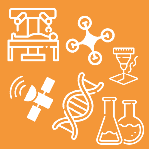 DNA, test tube and satellite graphics