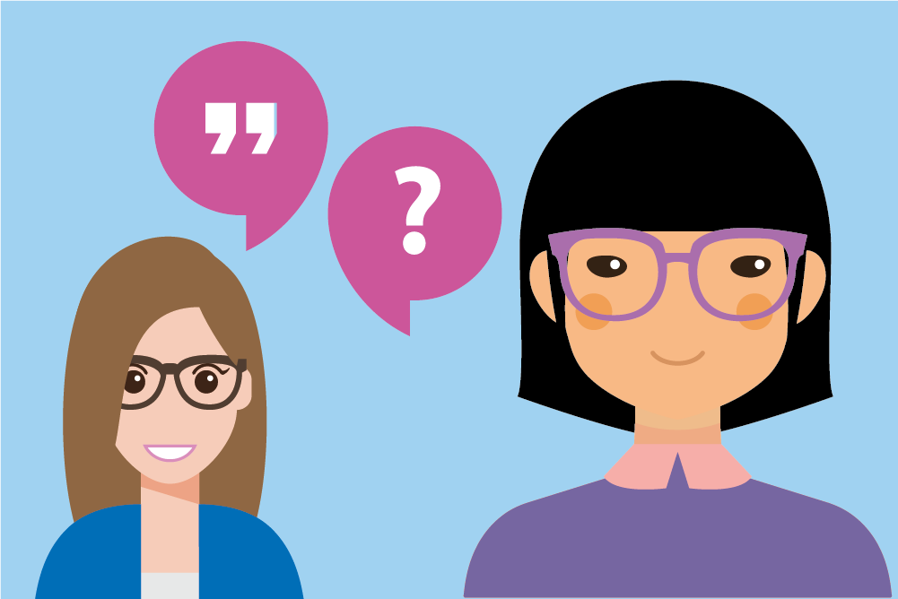 Graphic of young person with employer and speech bubble icons