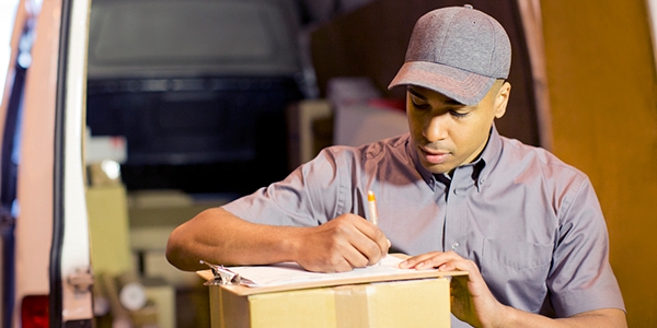 Delivery driver checking stock to be delivered