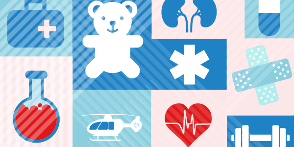 Various graphics representing the health industry