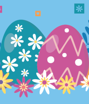 Graphic of Easter eggs and flowers