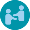 Icon of 2 people with hands out 