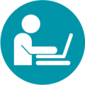 Icon of person by laptop