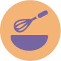 Icon of a bowl and whisk