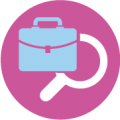 Icon of a work bag and magnifying glass