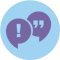 Speech bubble with exlaimation mark and speech bubble with quotation marks