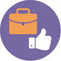 Icon of a briefcase and thumbs up