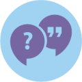 2 speech bubble graphics with question mark and quotation mark in each