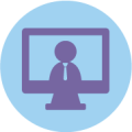Graphic of computer screen with person wearing tie on the screen