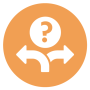Graphic of a question mark above arrows pointing in different directions
